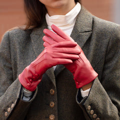 Kate - Women's Silk Lined Leather Gloves with Buttons