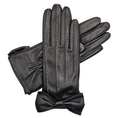 Ella - Women's Silk Lined Leather Gloves with Bow