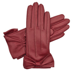 Ella - Women's Silk Lined Leather Gloves with Bow