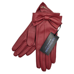Ella - Women's Silk Lined Leather Gloves with Bow