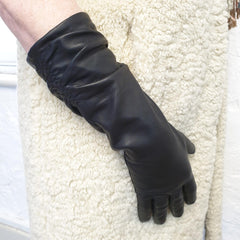 Audrey - Women's Elbow Length Lined Ruched Leather Gloves
