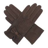 Kitty - Women's Silk Lined Suede Leather Gloves with Bow