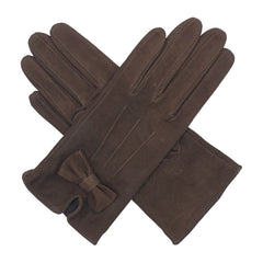 Kitty - Women's Silk Lined Suede Leather Gloves with Bow