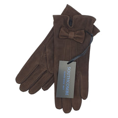 Kitty - Women's Silk Lined Suede Leather Gloves with Bow