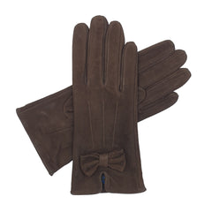 Kitty - Women's Silk Lined Suede Leather Gloves with Bow