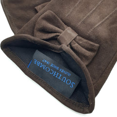 Kitty - Women's Silk Lined Suede Leather Gloves with Bow