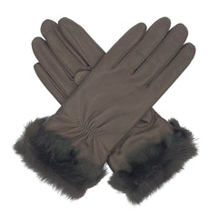 Sasha - Women's Cashmere Lined Leather Gloves with Fur Cuff