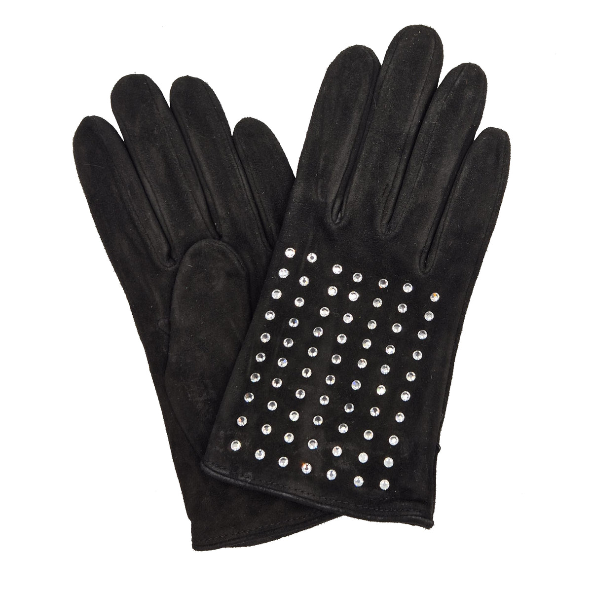 Maisie - Women's Silk Lined Short Suede Gloves with Crystals