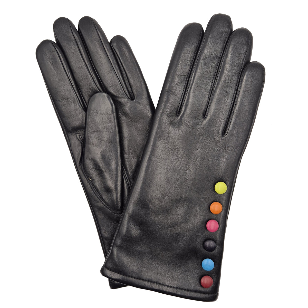 Portia - Women's Warm Lined Leather Gloves with Contrast Buttons