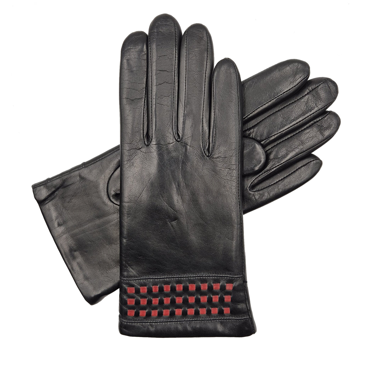 Lindsay - Women's Warm Lined Leather Gloves with Contrast Weave