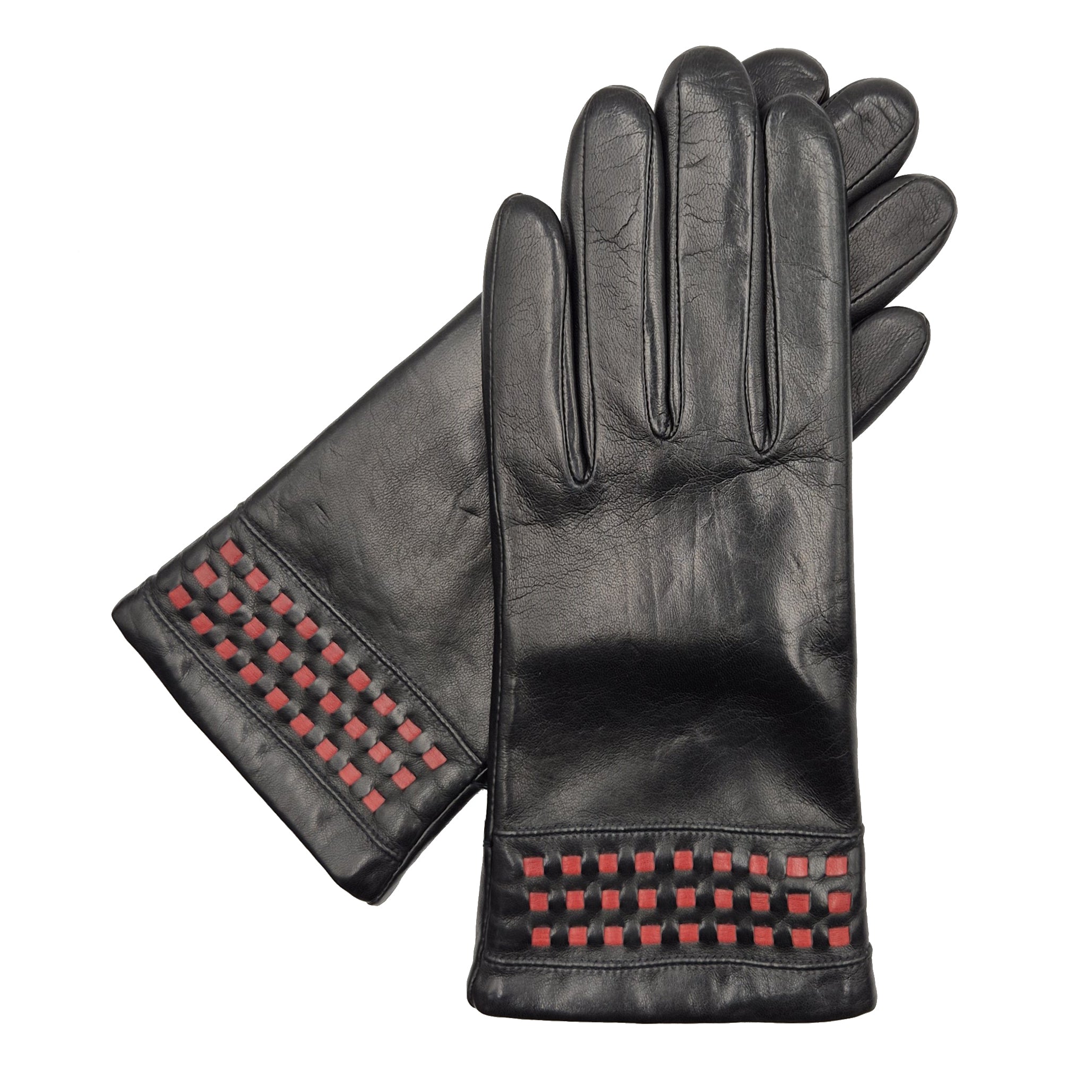 Lindsay - Women's Warm Lined Leather Gloves with Contrast Weave