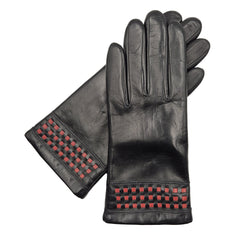 Lindsay - Women's Warm Lined Leather Gloves with Contrast Weave