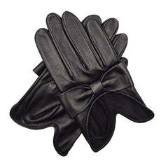 Adriana - Women's Short Unlined Leather Gloves with Bow