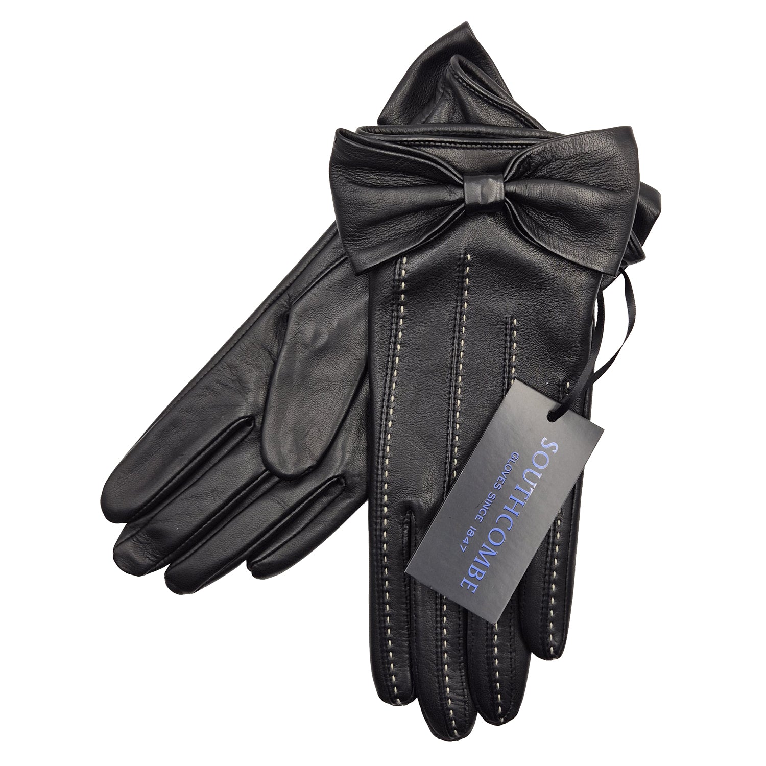 Ella - Women's Silk Lined Leather Gloves with Bow