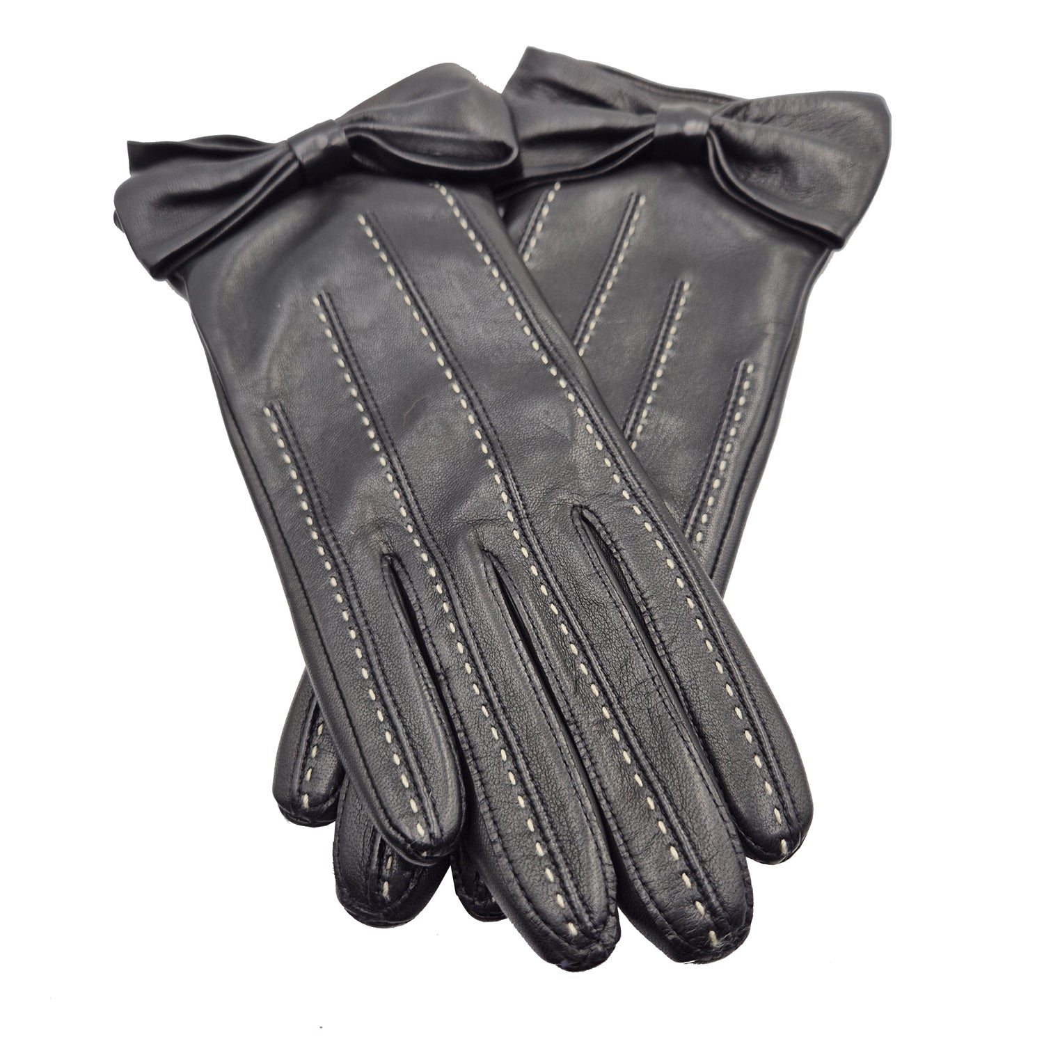 Ella - Women's Silk Lined Leather Gloves with Bow