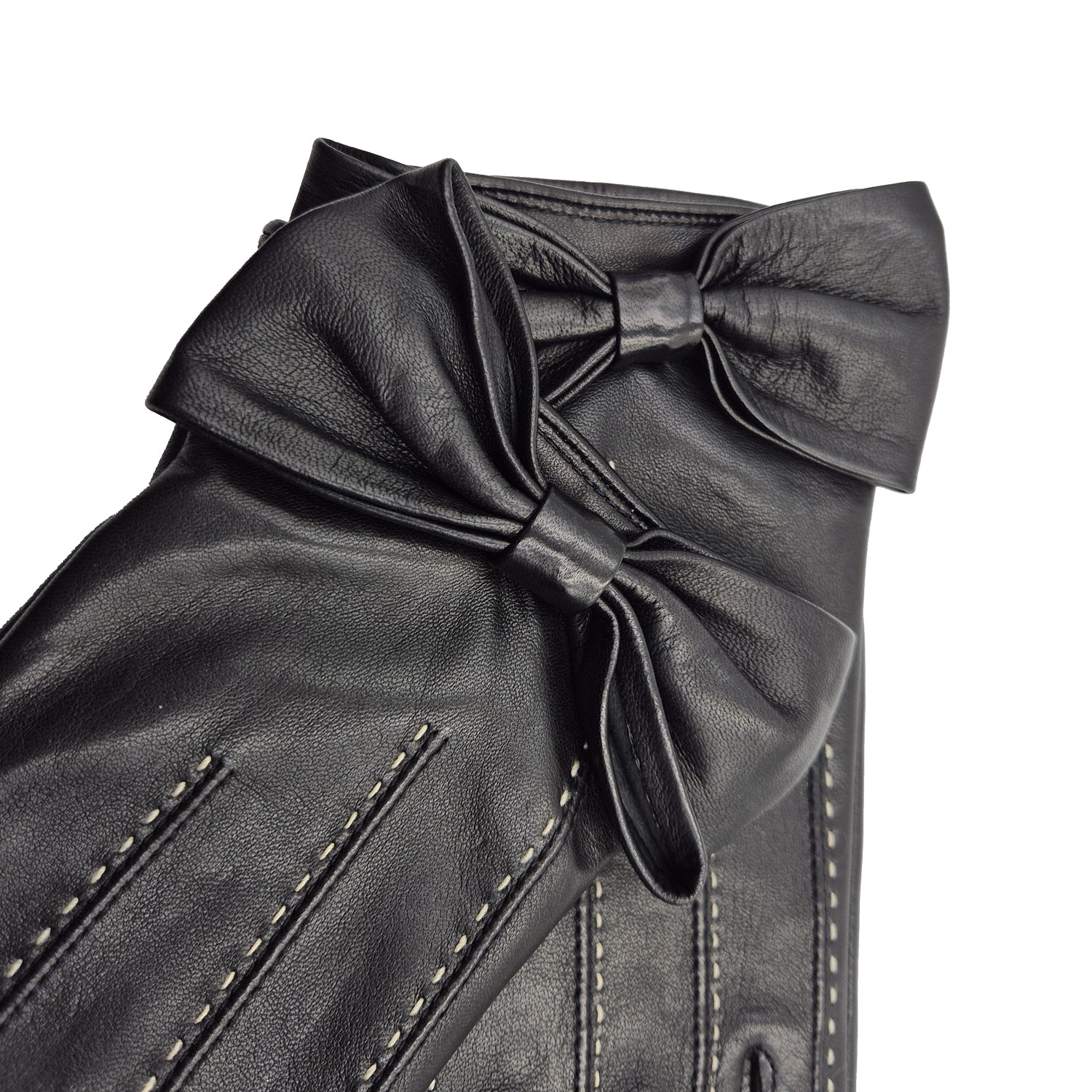 Ella - Women's Silk Lined Leather Gloves with Bow