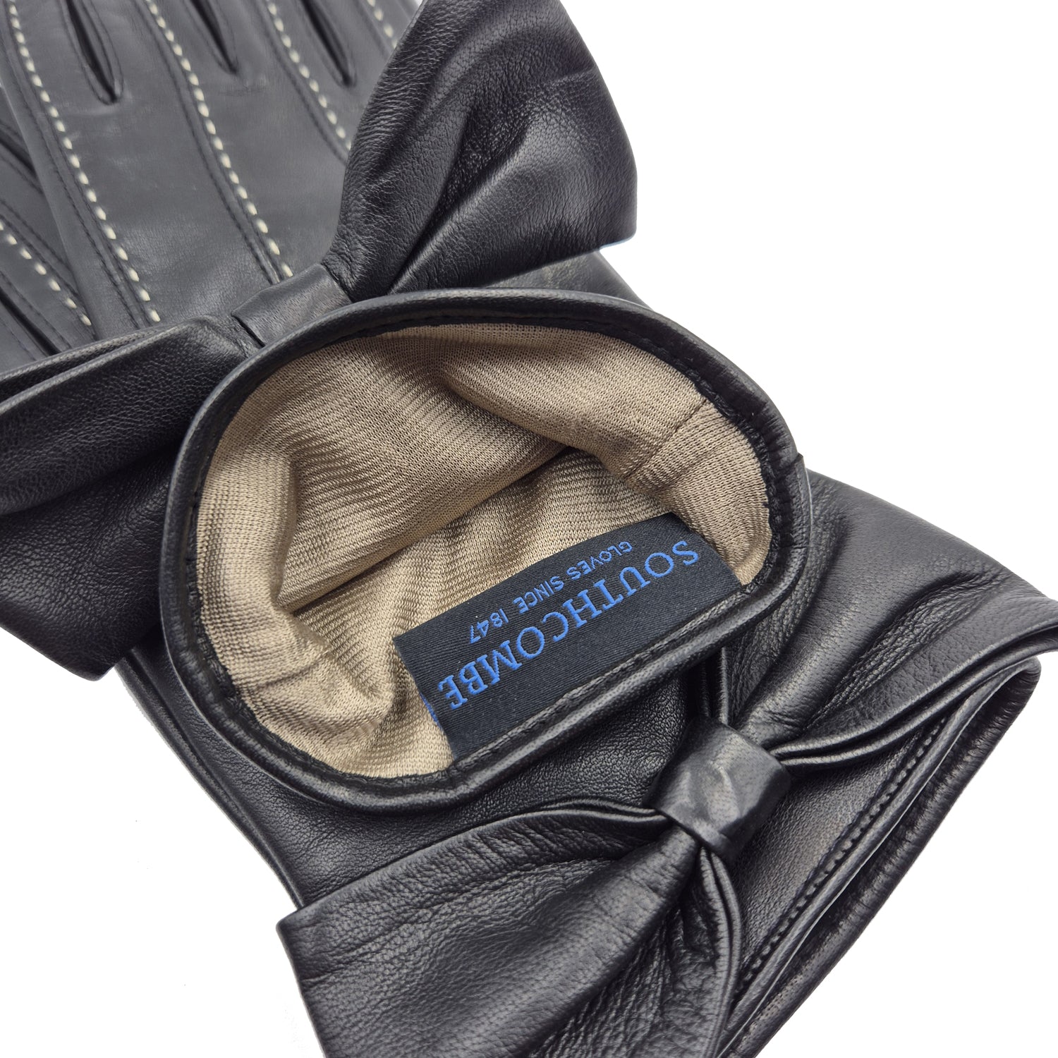 Ella - Women's Silk Lined Leather Gloves with Bow