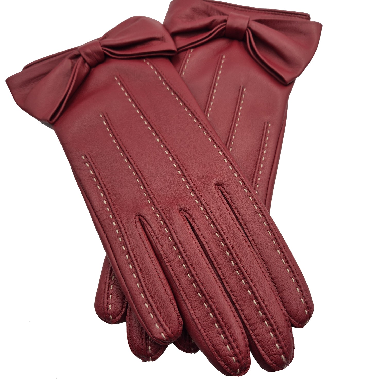 Ella - Women's Silk Lined Leather Gloves with Bow