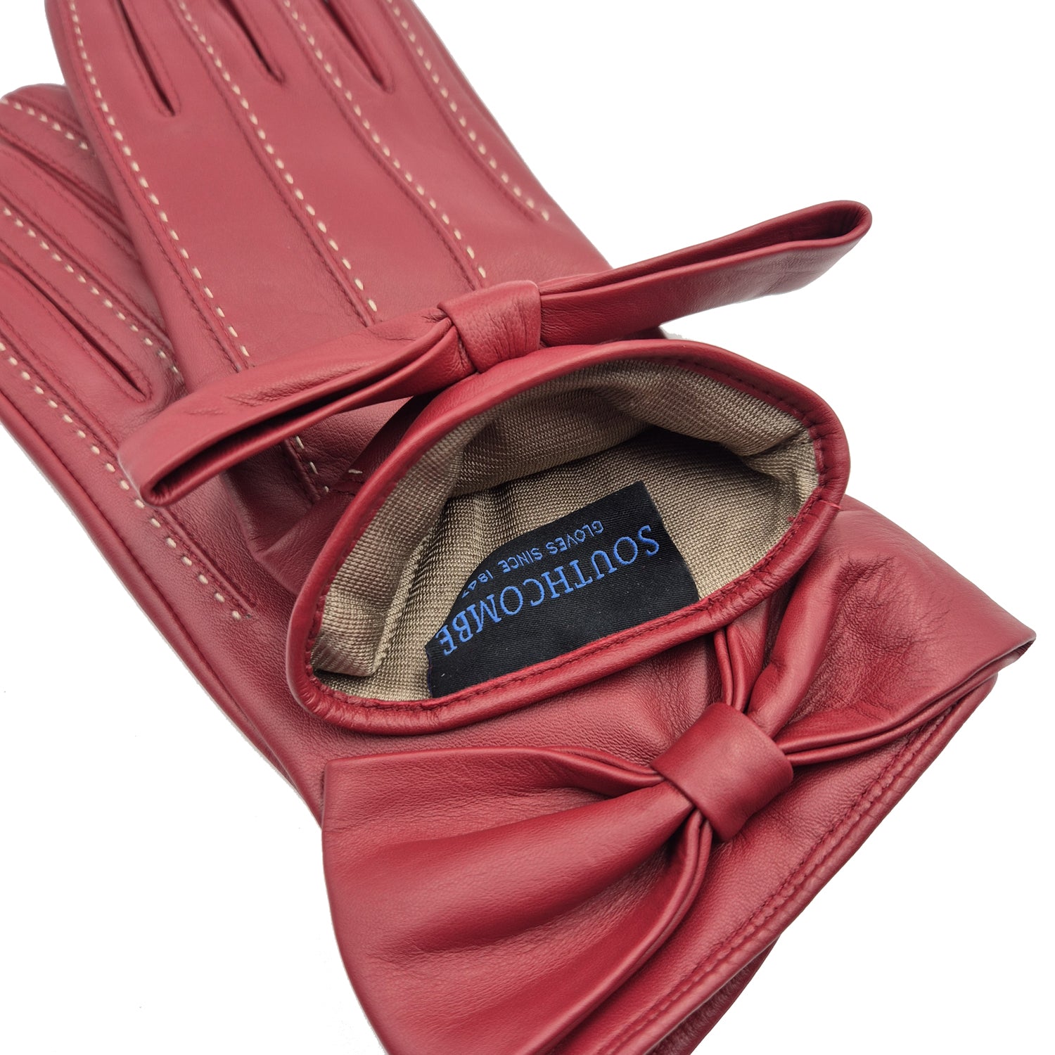 Ella - Women's Silk Lined Leather Gloves with Bow