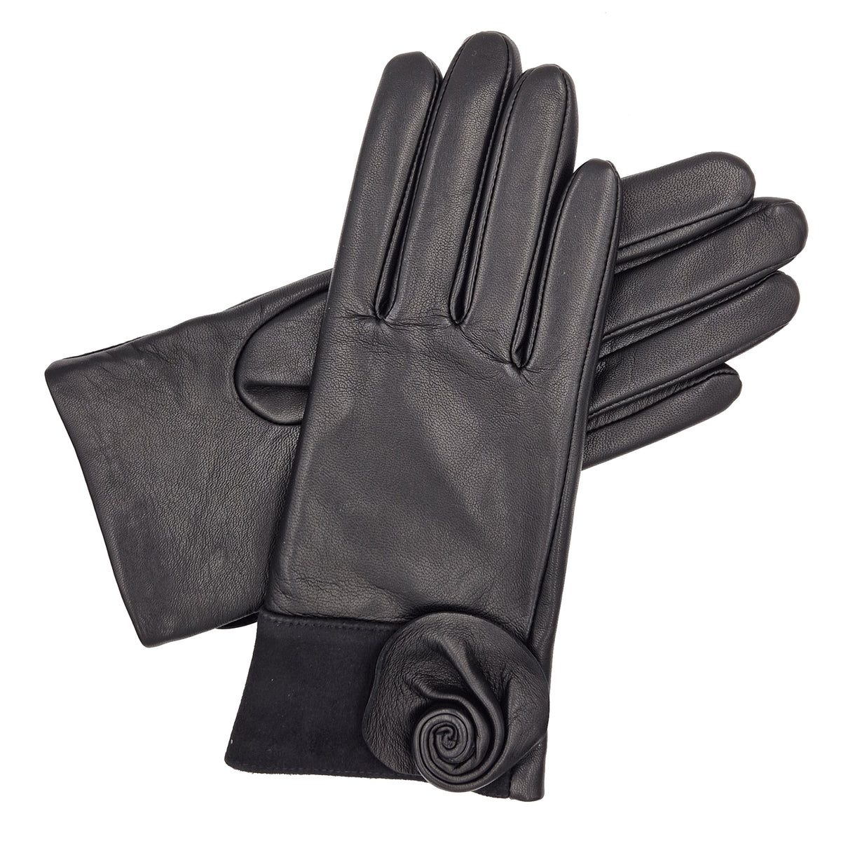 Rosa - Women's Silk Lined Leather Glove with Rose Bud