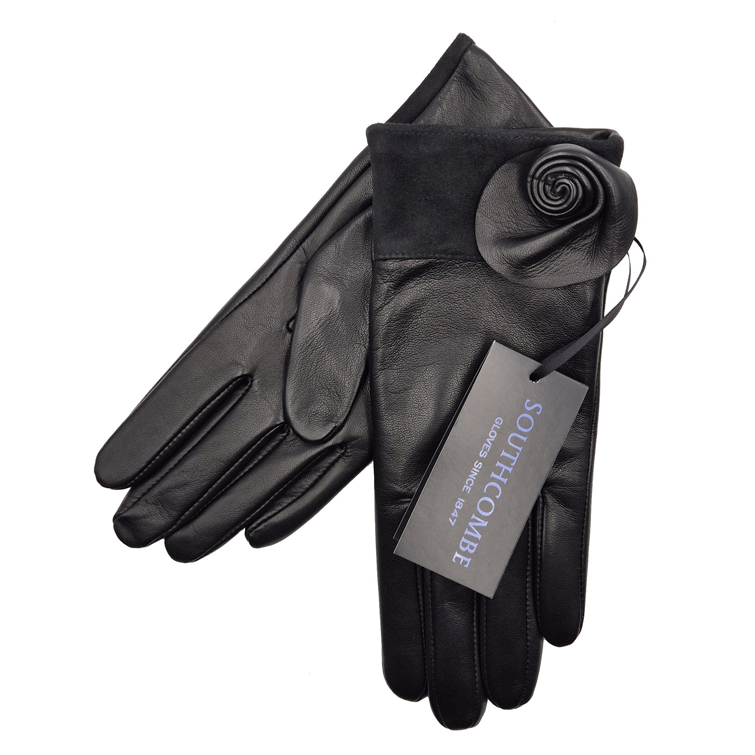 Rosa - Women's Silk Lined Leather Glove with Rose Bud