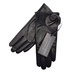 Rosa - Women's Silk Lined Leather Glove with Rose Bud