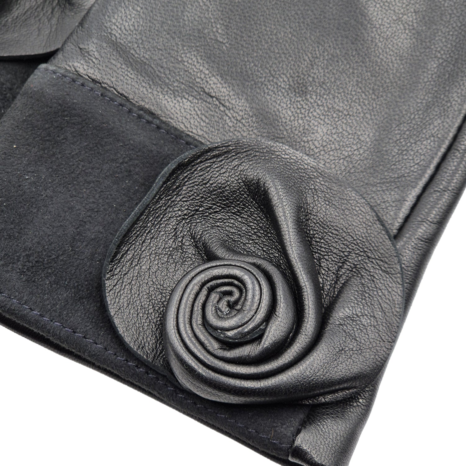 Rosa - Women's Silk Lined Leather Glove with Rose Bud