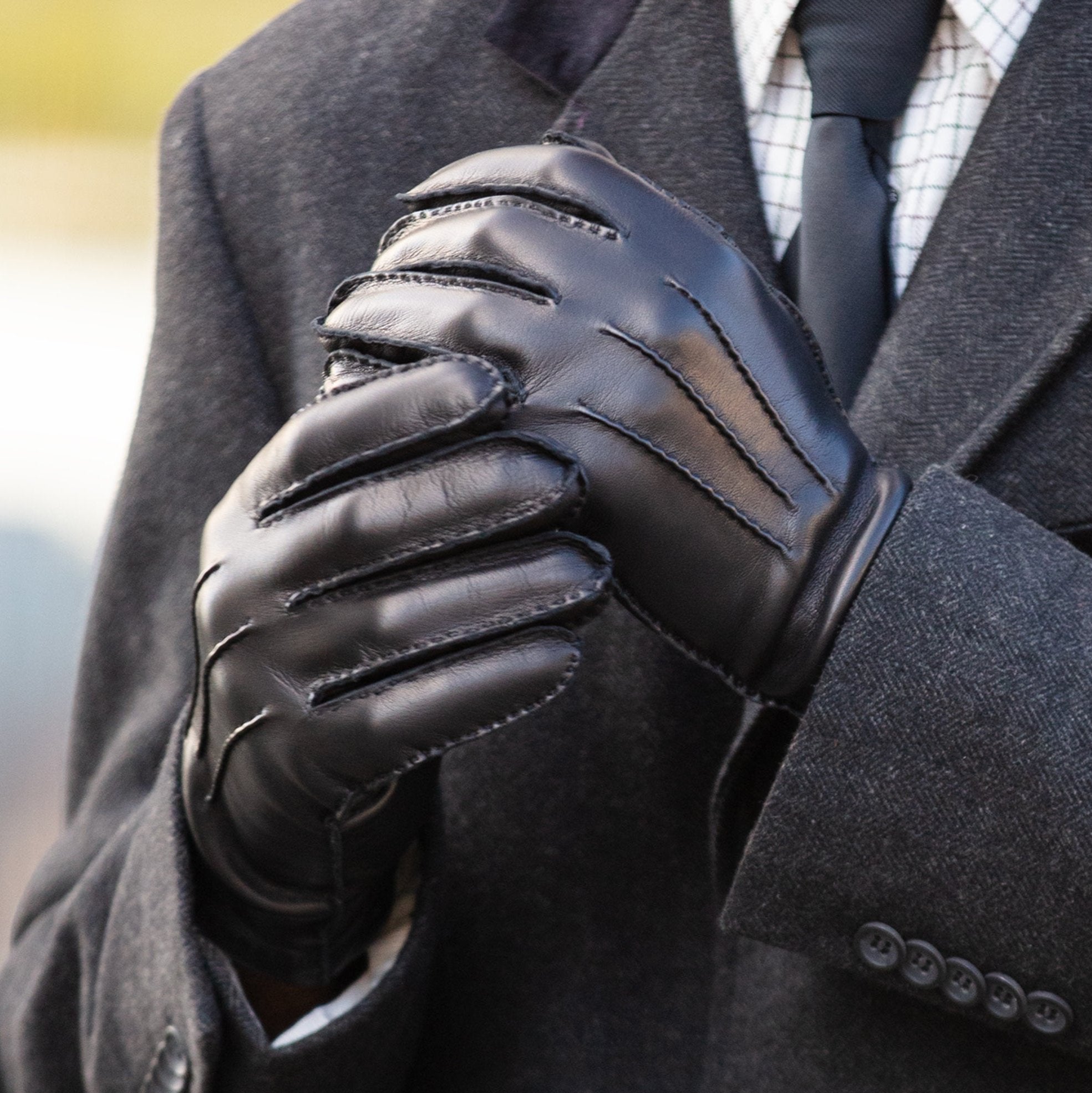 Black leather men's gloves online