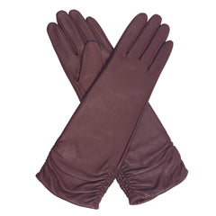 Audrey - Women's Elbow Length Lined Ruched Leather Gloves