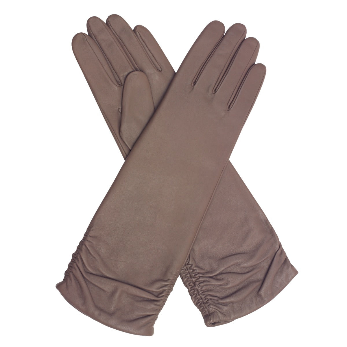 Audrey - Women's Elbow Length Lined Ruched Leather Gloves