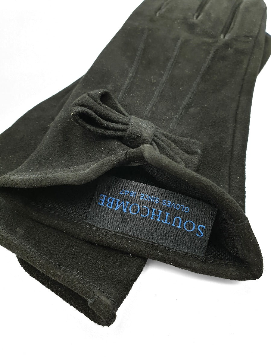 Kitty - Women's Silk Lined Suede Leather Gloves with Bow