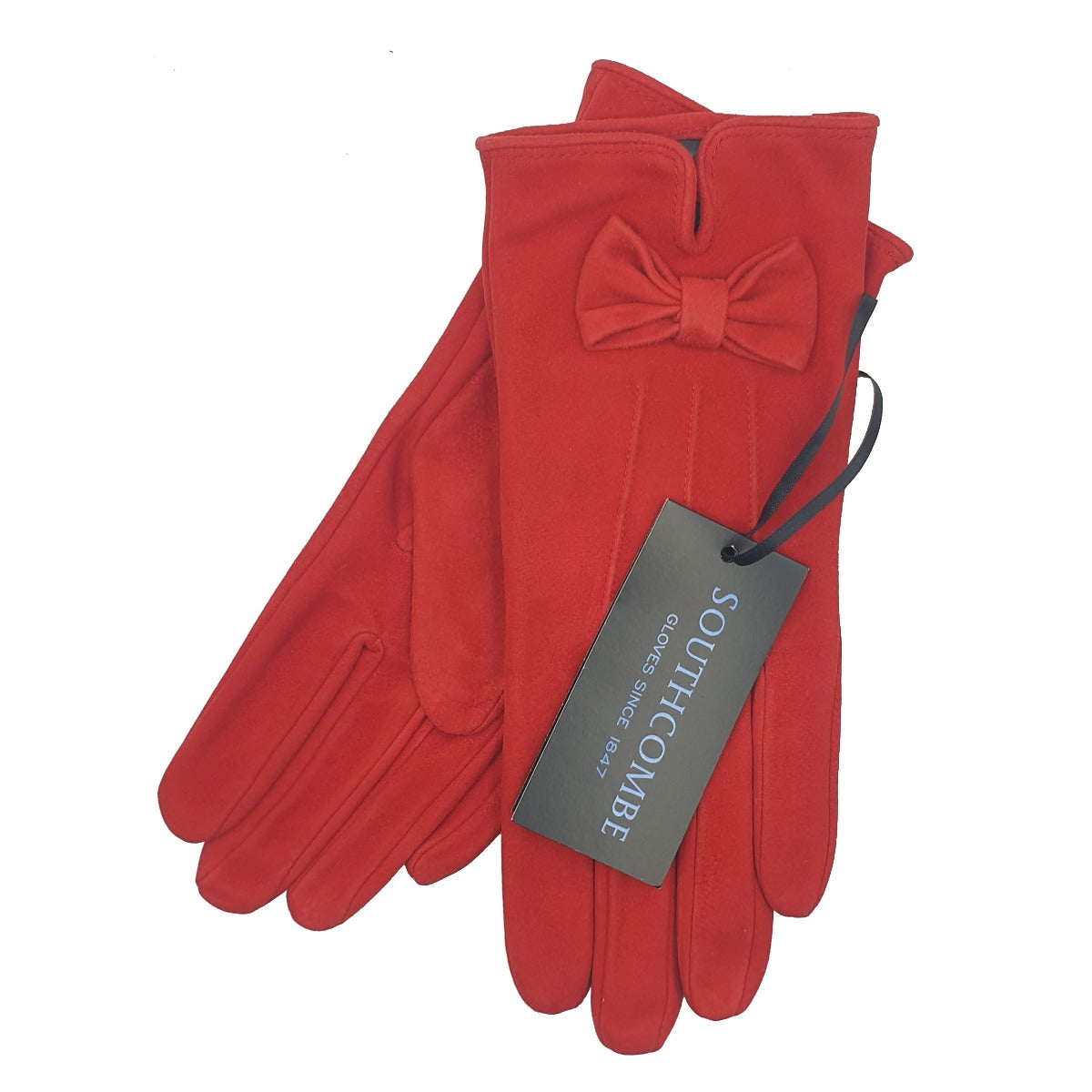 Kitty - Women's Silk Lined Suede Leather Gloves with Bow