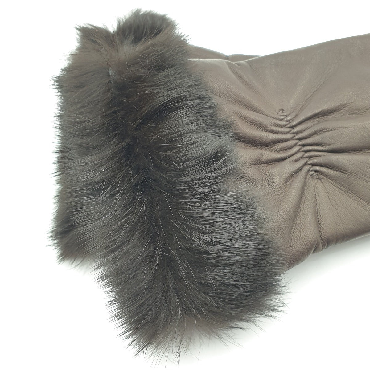 Sasha - Women's Cashmere Lined Leather Gloves with Fur Cuff