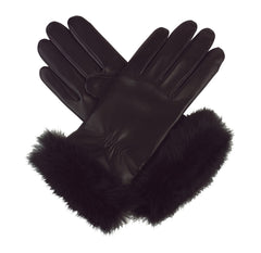 Sasha - Women's Cashmere Lined Leather Gloves with Fur Cuff